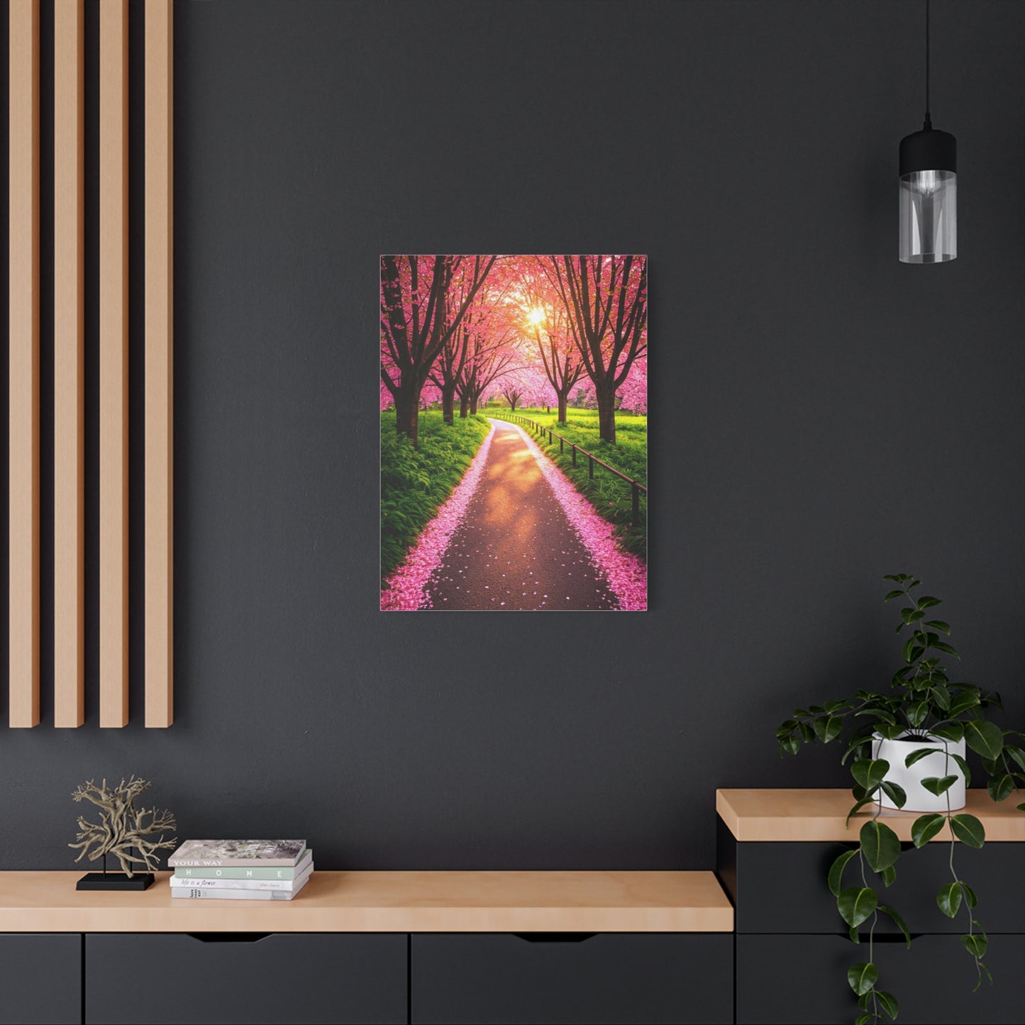 Sakura Forest Path With Sunlight Rays Wall Art & Canvas Prints