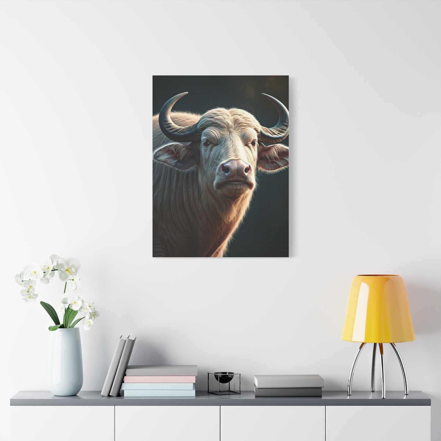 White Water Buffalo Portrait with Soft Glowing Light Wall Art & Canvas Print