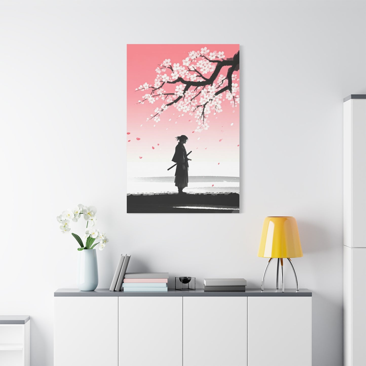 Samurai Under Falling Cherry Blossoms Wall Art & Canvas Prints