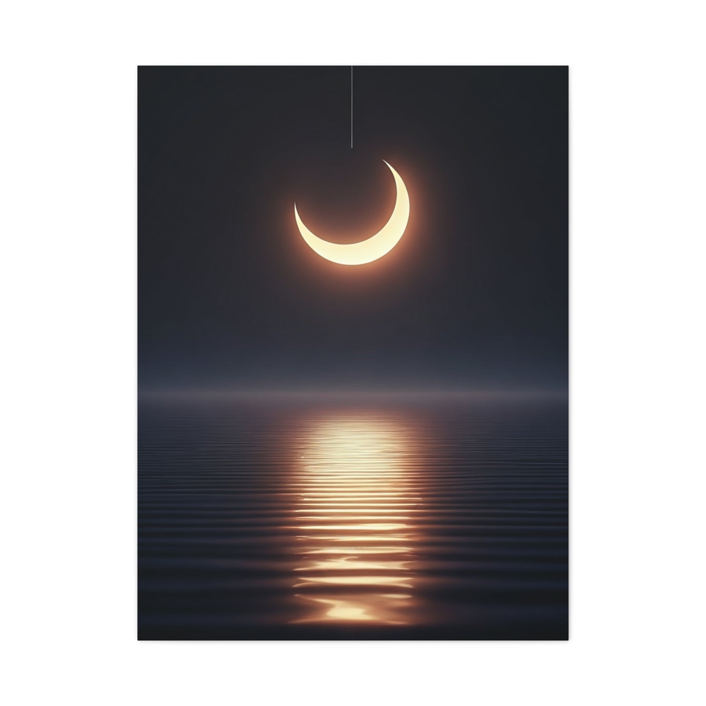 Crescent Moon Reflection Over Calm Water Wall Art & Canvas Prints
