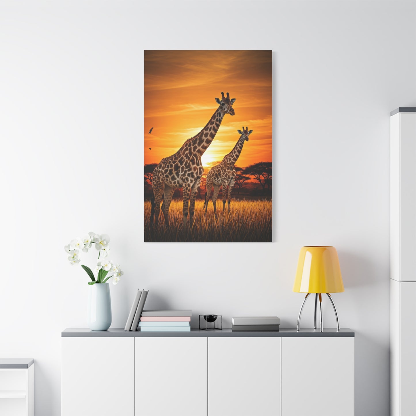 Giraffe Family at Golden Sunset Wall Art & Canvas Prints