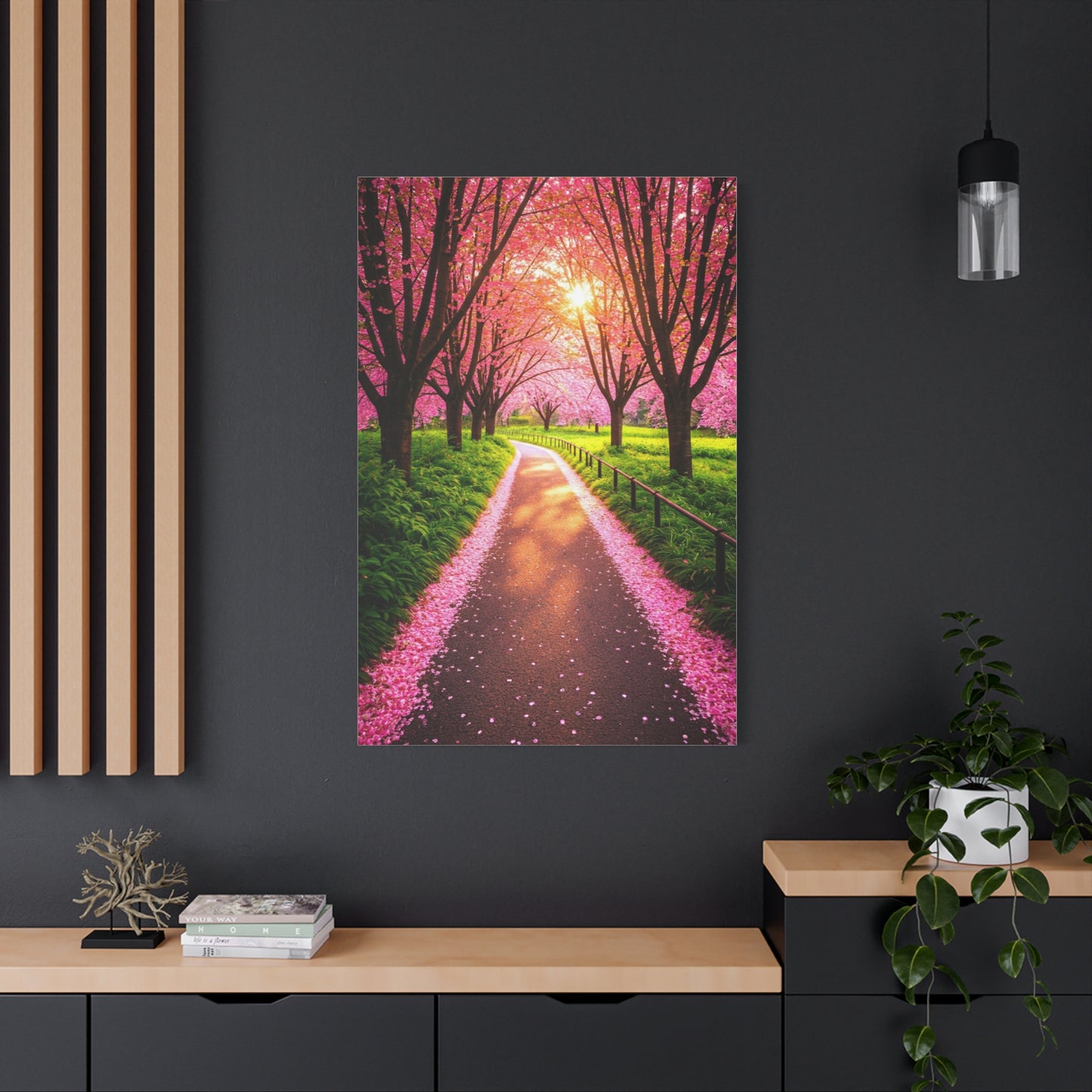 Sakura Forest Path With Sunlight Rays Wall Art & Canvas Prints