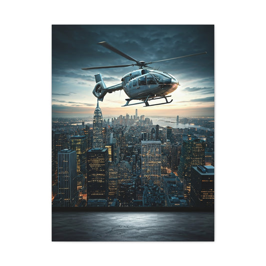 City Skyline Helicopter Patrol Wall Art & Canvas Prints