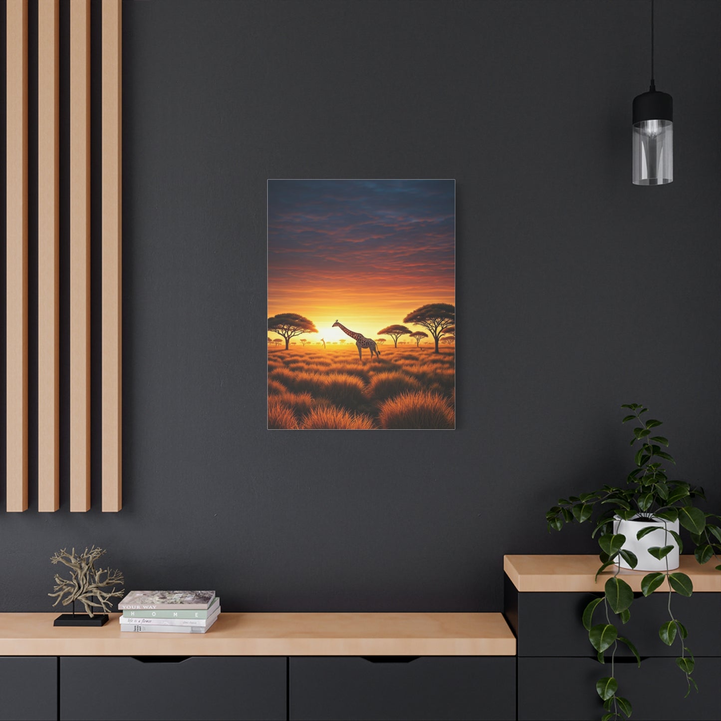 Savannah Giraffe Sunset Silhouette Wall Art & Canvas Prints