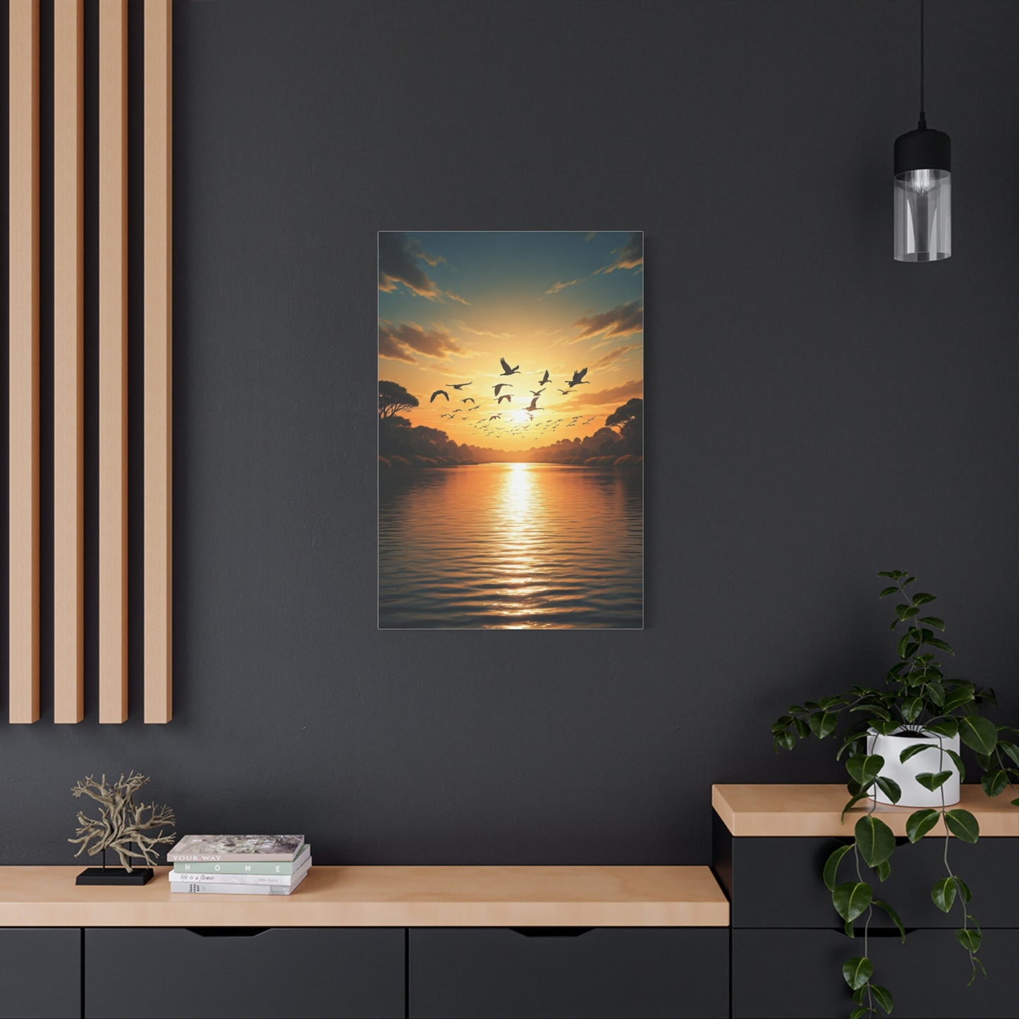 Birds in Flight Over Radiant Ocean Sunset Wall Art & Canvas Prints