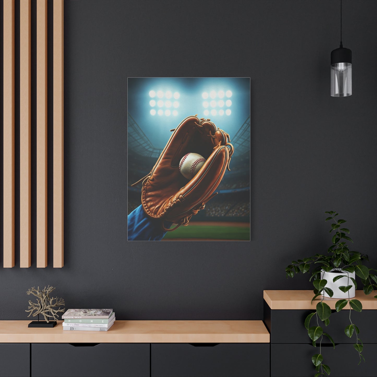 Baseball Glove Catch Under Stadium Lights Wall Art & Canvas Prints