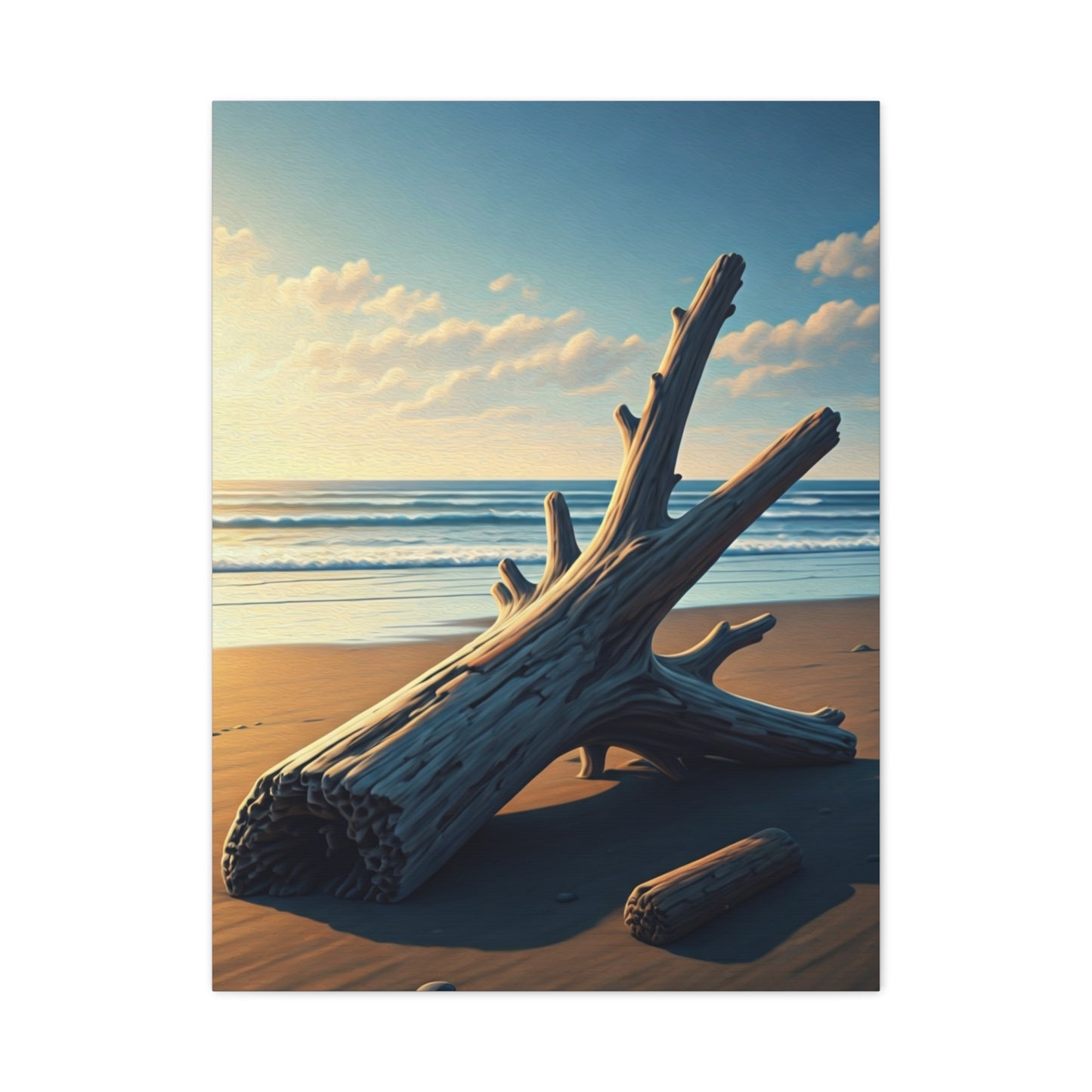 Driftwood Sculpture on Golden Beach Wall Art & Canvas Prints