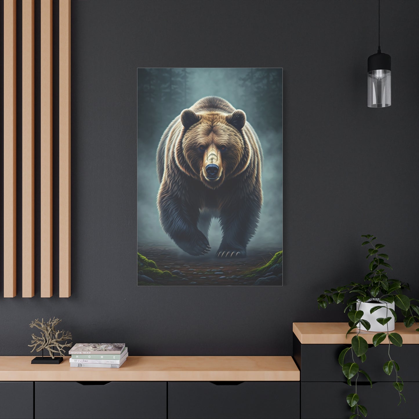 Charging Grizzly Through Mist Wall Art & Canvas Prints