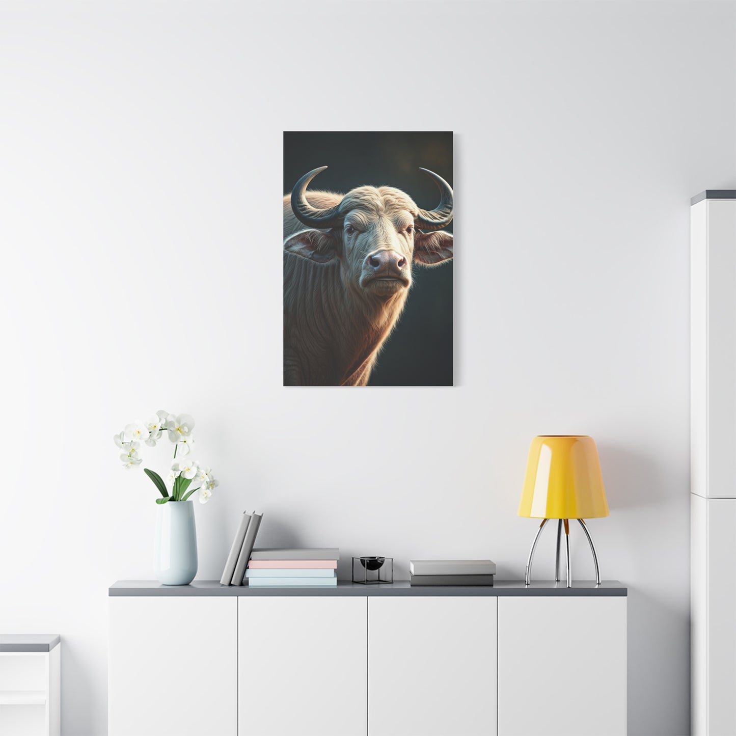 White Water Buffalo Portrait with Soft Glowing Light Wall Art & Canvas Print