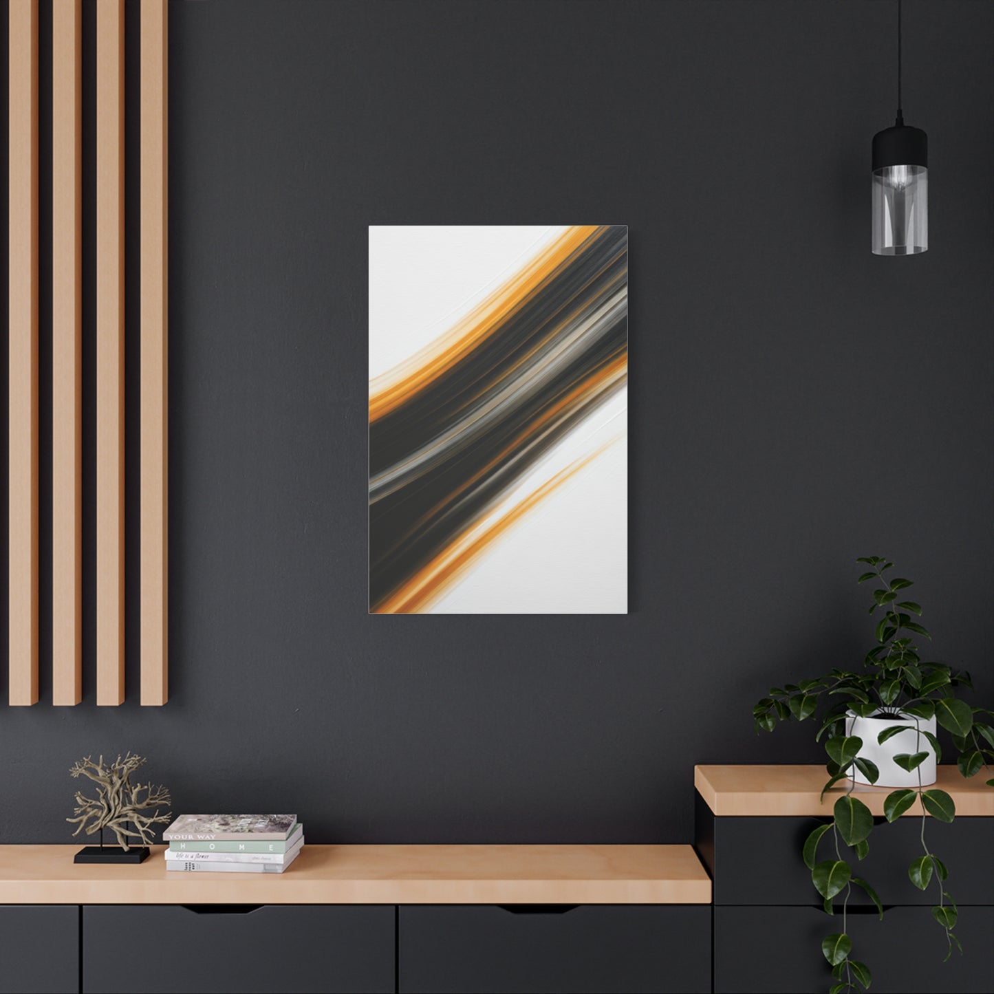 Black and Gold Diagonal Flow Abstract Wall Art & Canvas Prints