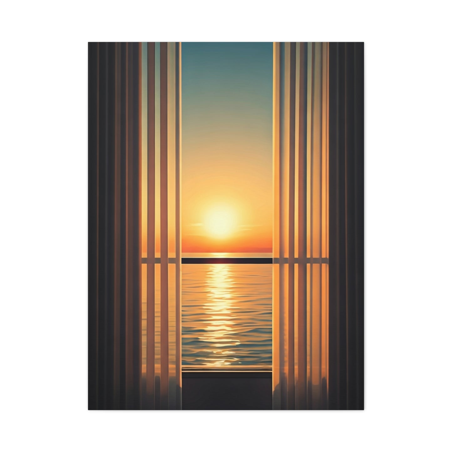 Golden Horizon Through Sheer Curtains Wall Art & Canvas Prints