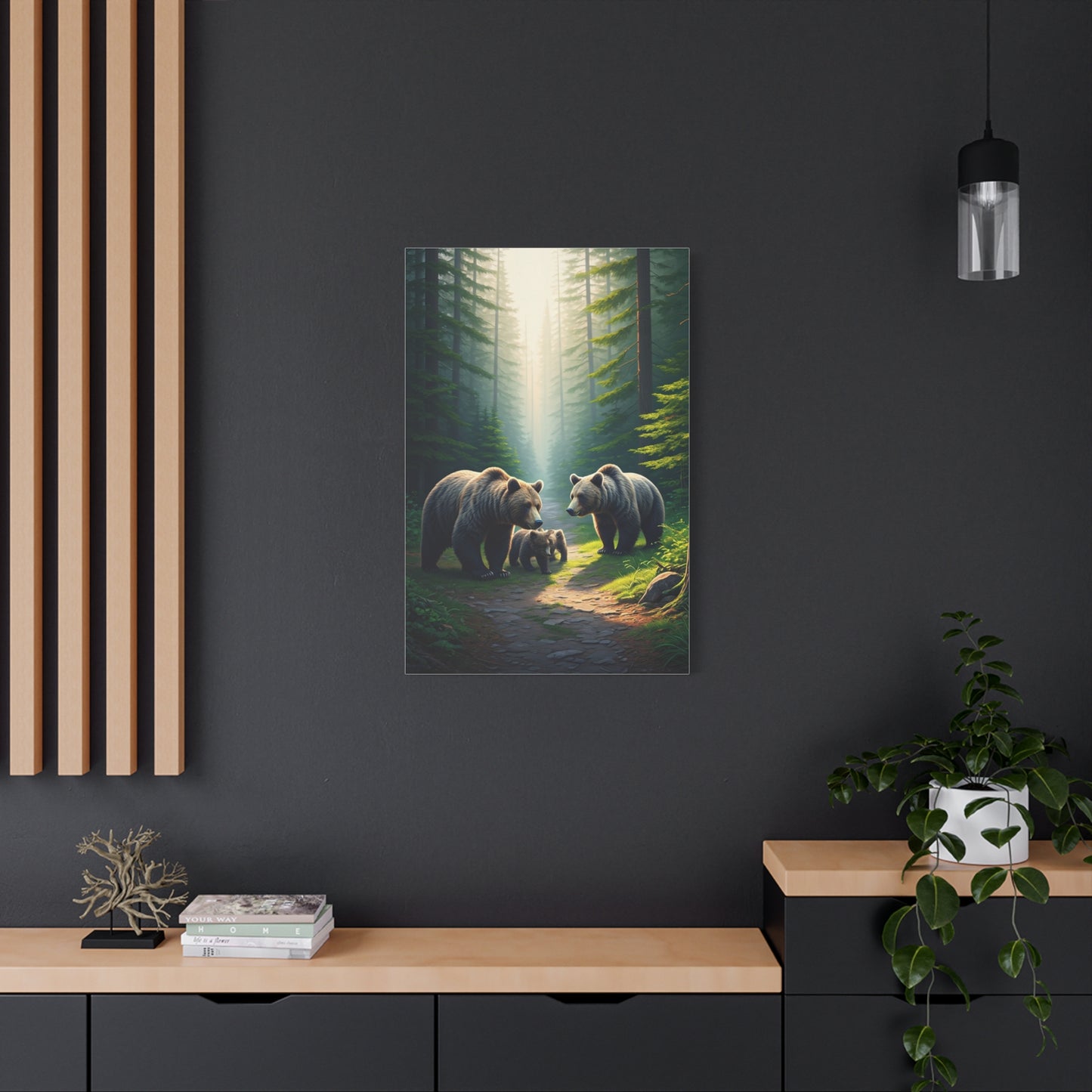 Bear Family Forest Path Scene Wall Art & Canvas Prints