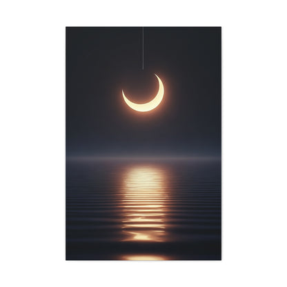 Crescent Moon Reflection Over Calm Water Wall Art & Canvas Prints