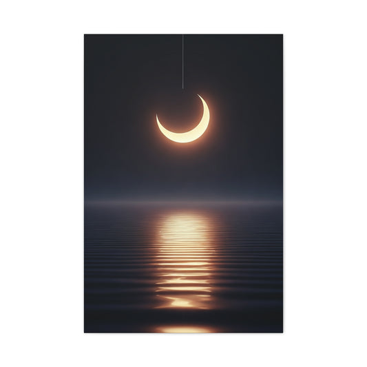 Crescent Moon Reflection Over Calm Water Wall Art & Canvas Prints