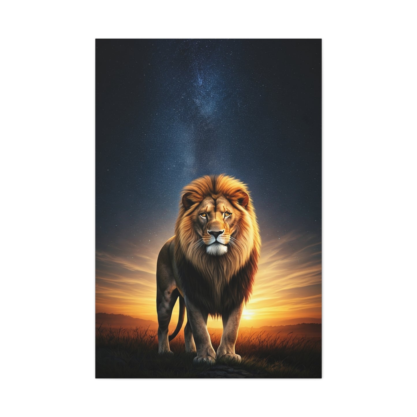 Majestic Lion Under the Evening Sky Wall Art & Canvas Prints