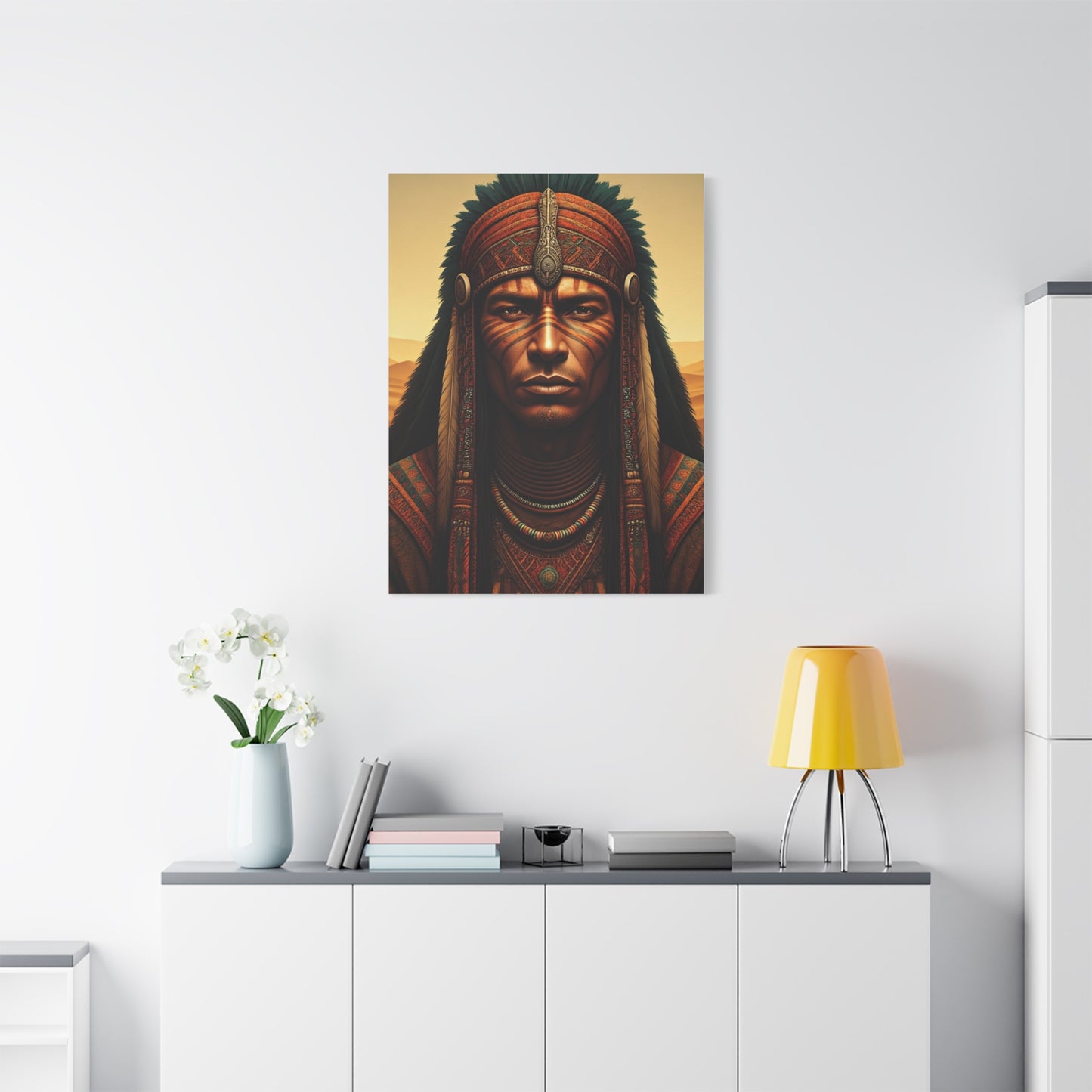 Tribal Guardian with Feathered Headdress Wall Art & Canvas Prints