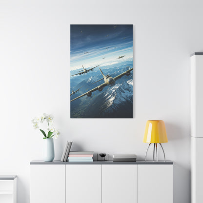 Fighter Squadron Over Mountain Peaks Wall Art & Canvas Prints