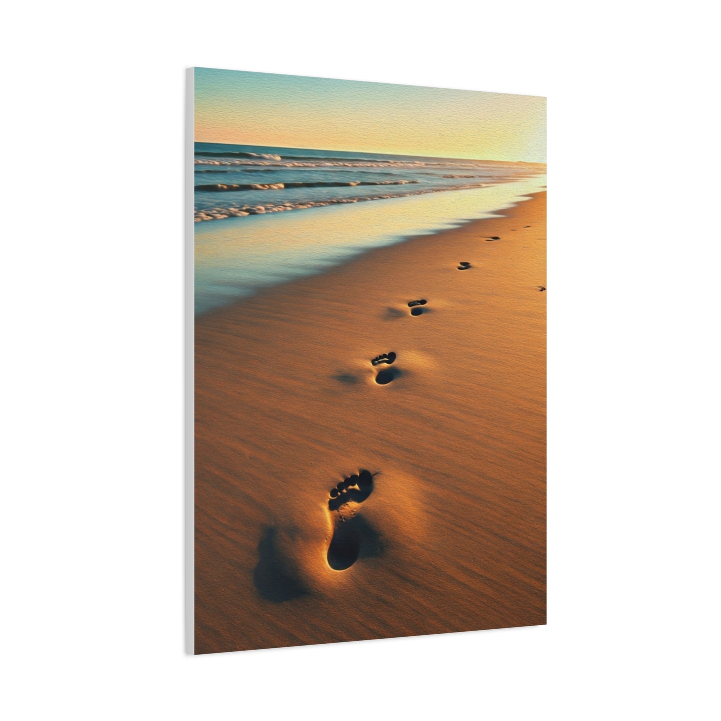 Golden Footprints in Sunset Sand Wall Art & Canvas Prints