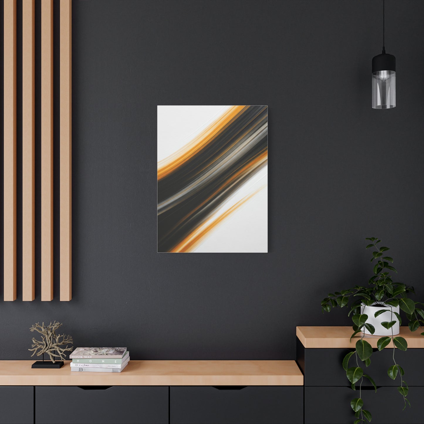 Black and Gold Diagonal Flow Abstract Wall Art & Canvas Prints