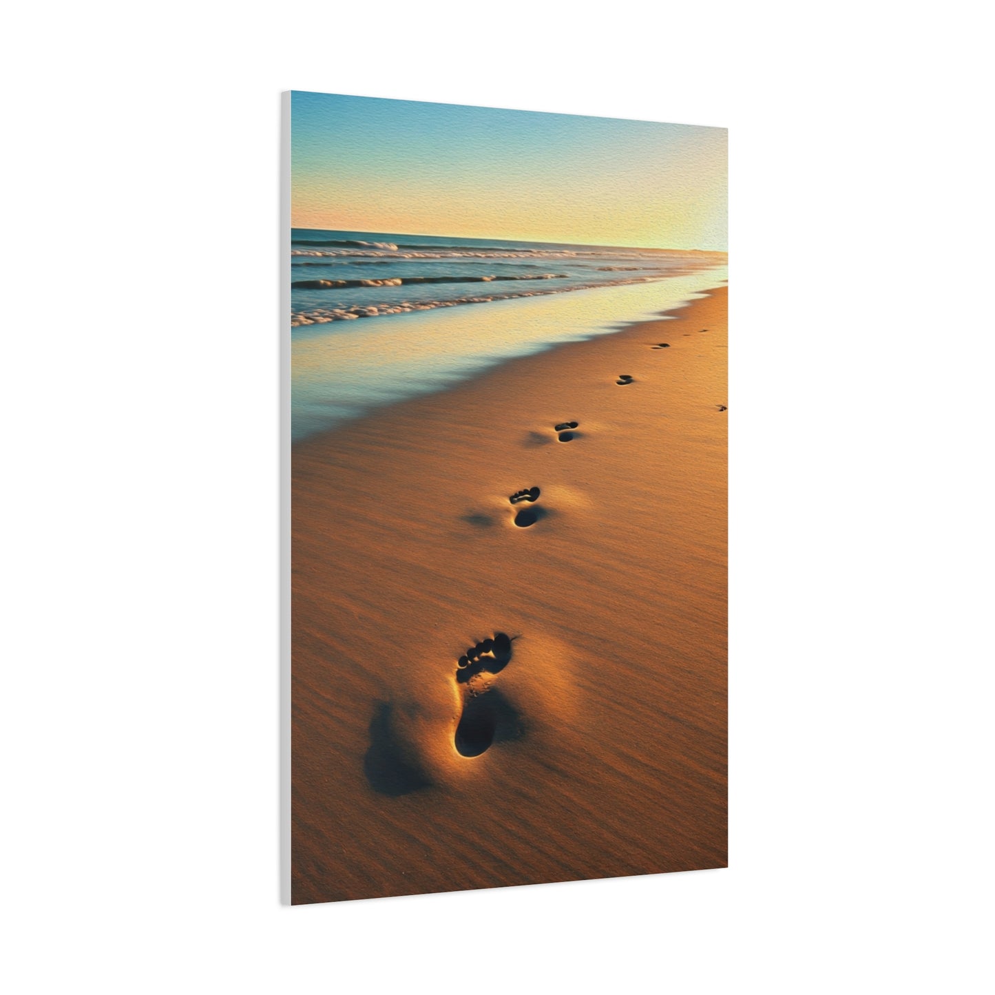 Golden Footprints in Sunset Sand Wall Art & Canvas Prints
