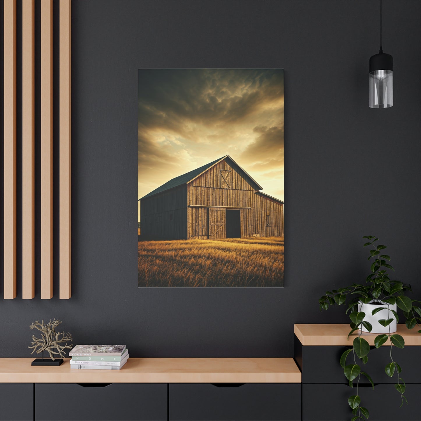 Golden Harvest Barn at Dusk Wall Art & Canvas Prints