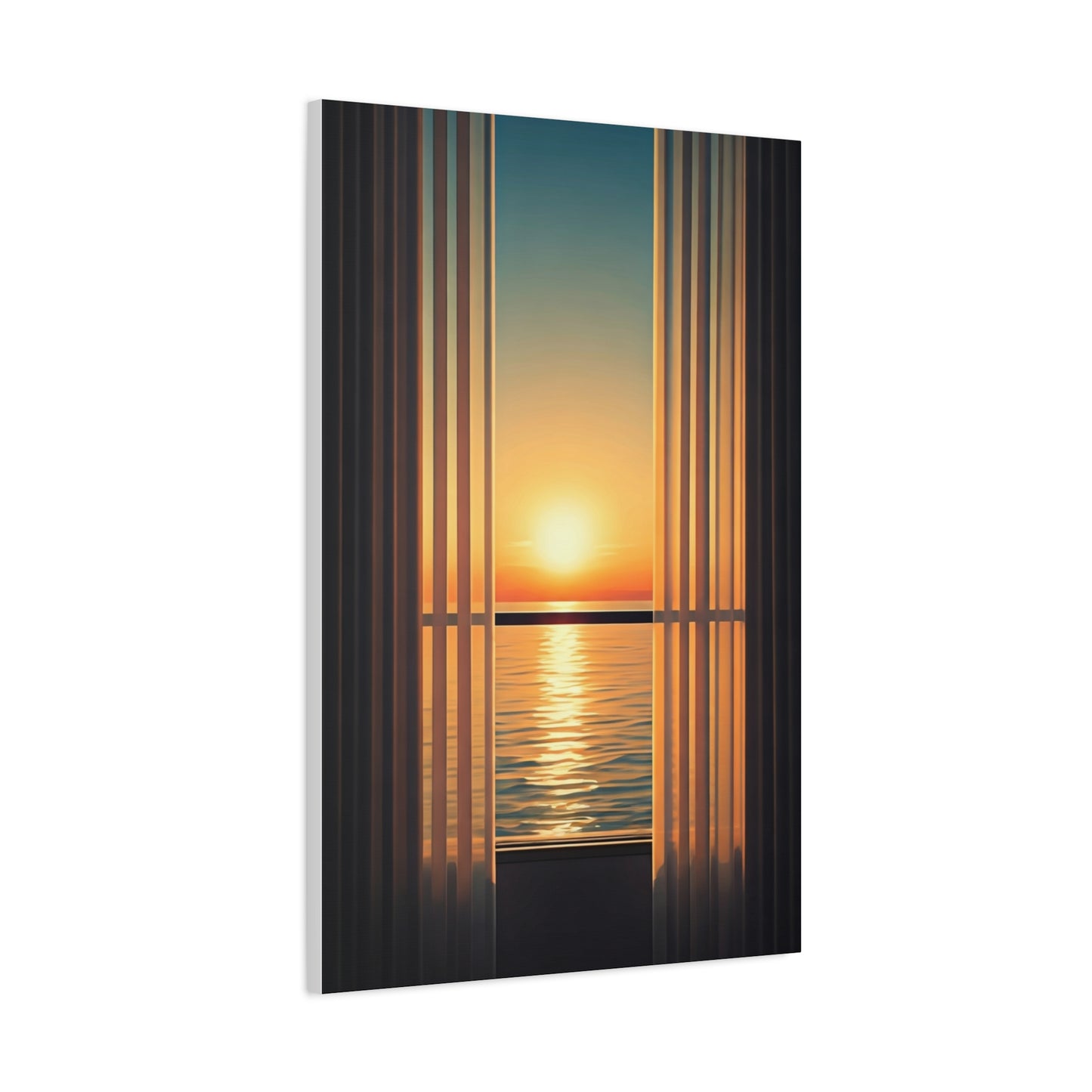 Golden Horizon Through Sheer Curtains Wall Art & Canvas Prints