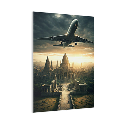 Airliner Over Ancient City Sunrise Wall Art & Canvas Prints